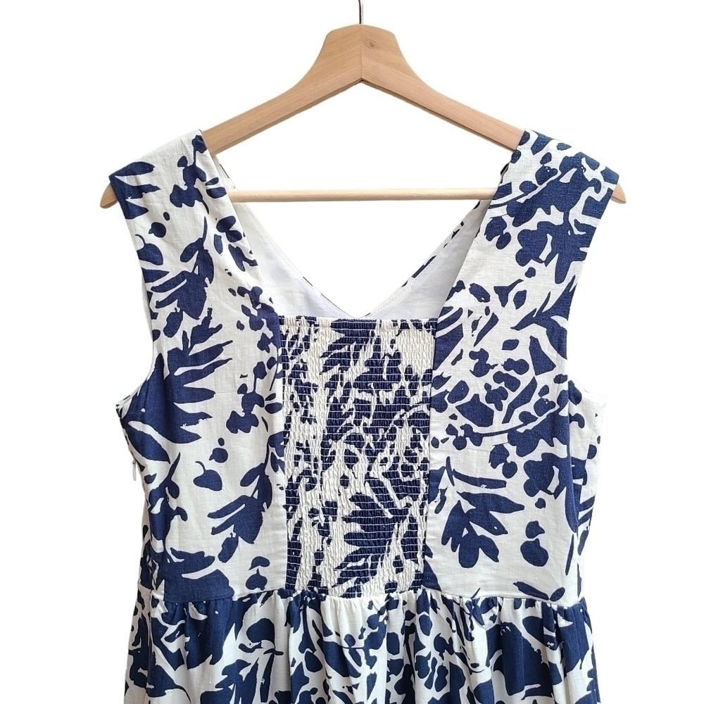 NWT Magaschoni Linen Blend Floral Dress Blue White Costal Vacation Size Small - Picture 7 of 12